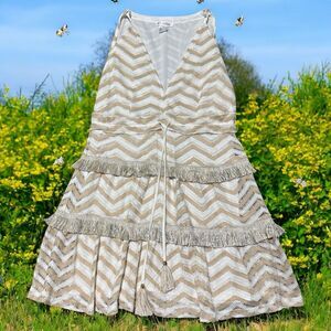 Venus Dress Size 2 Ivory Beige Chevron Fringe Tiered Boho Mini Sleeveless Lined